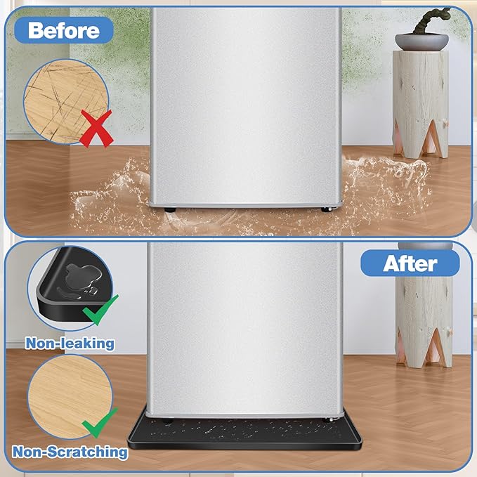 ToLanbbt Mini Fridge Silicone Mat - 27" x 27" x 0.6" Mini Fridge Drip Tray Under Refrigerator Mat Carpet Floor Protector, Leak-Resistant Portable AC Pan for Washing Machine Dishwasher Dryers, Black