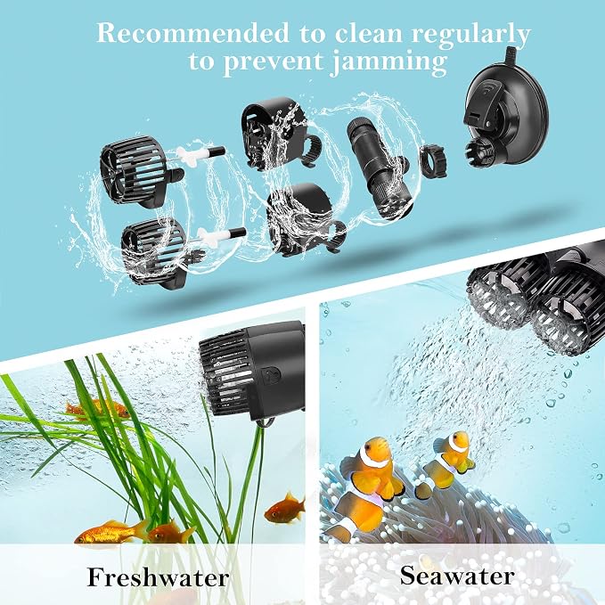 AQQA Aquarium Wave Maker,8W/12W/20W/25W Suction Cup Fish Tank Double Powerhead Pump，110V/60Hz Ultra Quiet Submersible Circulation Pump,360°+180°Adjustable For Freshwater Saltwater (12W)