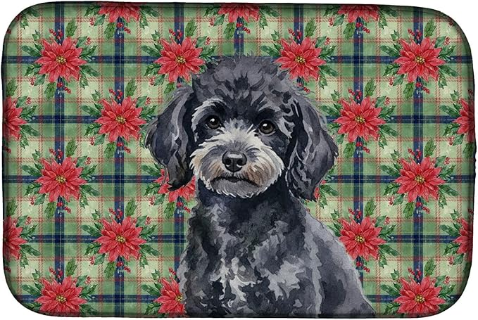 Caroline's Treasures Toy Black Poodle Christmas PoinsettIas Dish Drying Mat Absorbent Dish Drying Mat Pad for Kitchen Counter Dish Drainer Mat for Countertop, 14 x 21", Multicolor