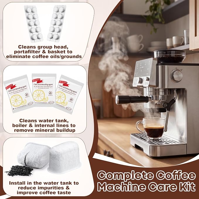 Faccito 35 Pcs Espresso Cleaning Supply Kit Compatible with Ninja Luxe Cafe, Descaler, Coffee Maker Cleaner Tablets and Water Filter, Espresso Accessories for Comprehensive Coffee Machine Maintenance