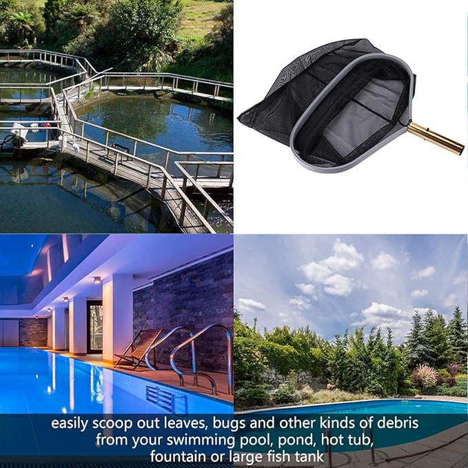 Swimming Pool Leaf Rake with Fine Mesh Frame Net, 9.6x18 Inch Cleaner for Ponds and Fish Tanks - Durable Heavy Duty Frame, Efficient Debris Removal for Pools and Hot Tubs