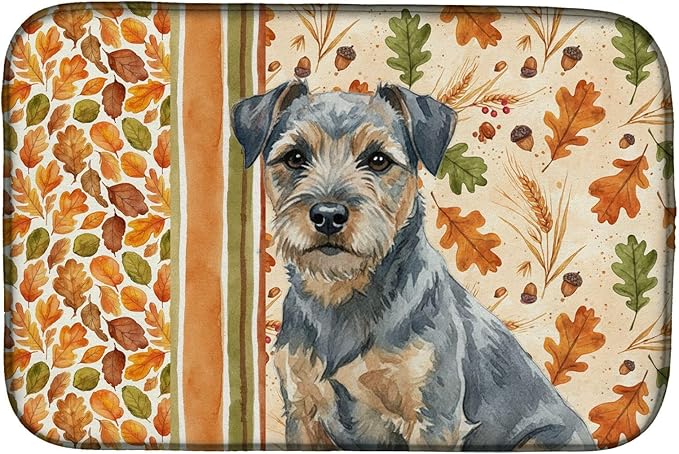 Caroline's Treasures Blue and Tan Border Terrier Heirloom Fall Dish Drying Mat Absorbent Dish Drying Mat Pad for Kitchen Counter Dish Drainer Mat for Countertop, 14 x 21", Multicolor
