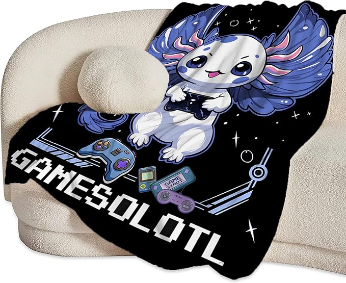 Axolotl Gaming Blanket Throws Axolotl Gifts Cute Axolotl Game Throw Blanket for Boys Kids Gamesolotl Blanket Adults Soft Warm Cozy Fleece Blanket for Couch Sofa Bed 50"x40"