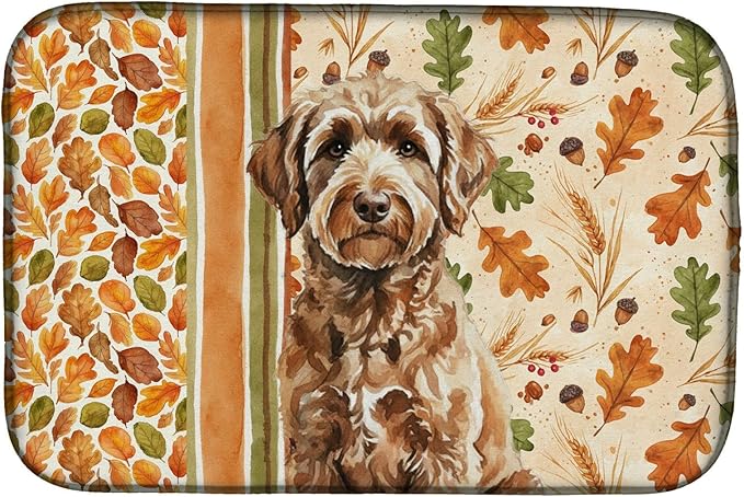 Caroline's Treasures Chocolate Labradoodle Heirloom Fall Dish Drying Mat Absorbent Dish Drying Mat Pad for Kitchen Counter Dish Drainer Mat for Countertop, 14 x 21", Multicolor