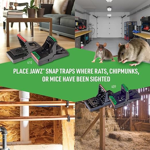 JT Eaton 409 Jawz Indoor Plastic Mouse Trap for Solid or Liquid Bait, Instant Kill Mouse Traps, No-Touch Disposal with Trap Set Indicator 24-Pack