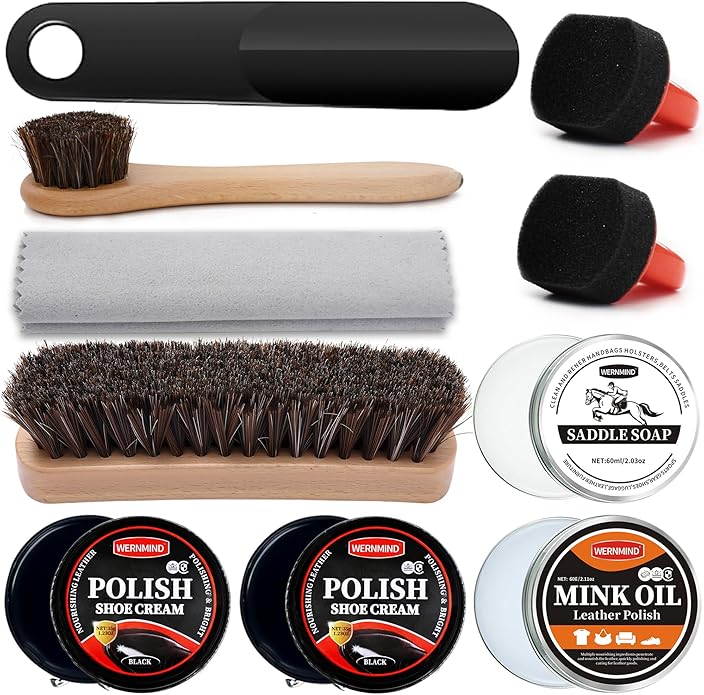 Black Shoe Polish Kit Brown Neutral White Mink Oil Leather Boot Shoe Shine Kit Conditioner Care Cream Clearner Set