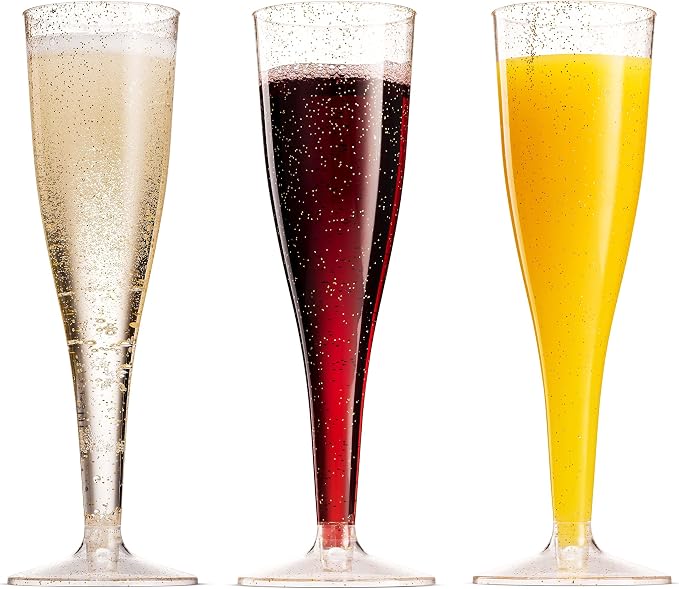 Munfix 100 Plastic Champagne Flutes - 5 Oz Disposable Clear Champagne Glasses for Parties, Mimosa Bar, Events, Wedding and Shower Party Supplies - Toasting Cocktail Cups