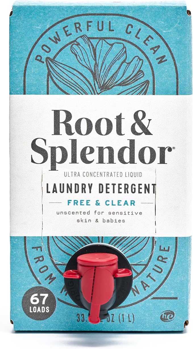 Root & Splendor Ultra Concentrated Non Toxic Laundry Detergent Liquid - EWG Verified - Plant Based & Eco Friendly Enzymatic Laundry Soap, Free & Clear, 1 Liter, 67 Loads