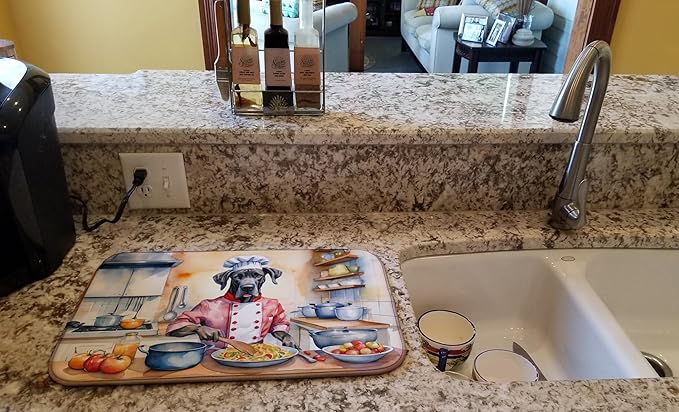 Caroline's Treasures DAC6260DDM Great Dane The Chef Dish Drying Mat Absorbent Dish Drying Mat Pad for Kitchen Counter Dish Drainer Mat for Countertop, 14 x 21", Multicolor
