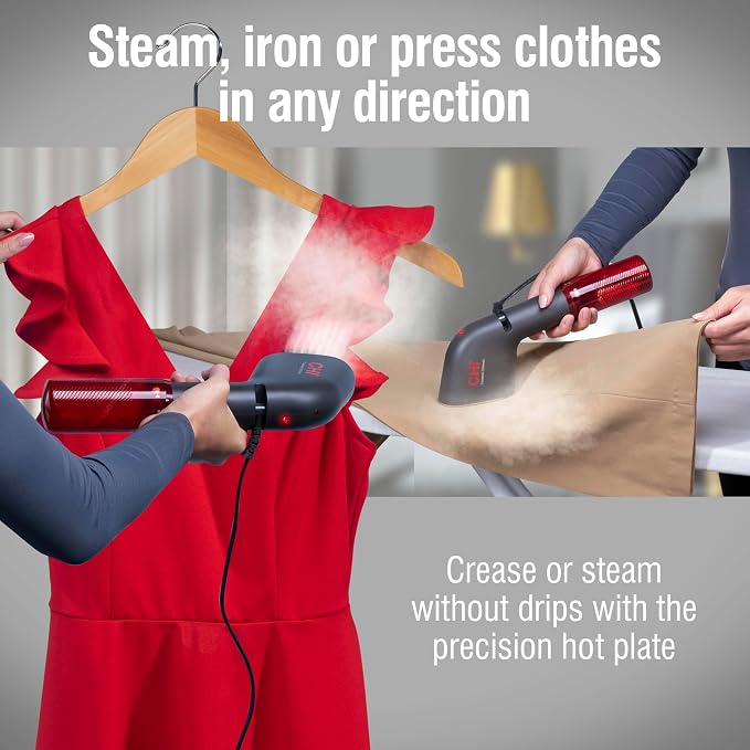 CHI Collapsible Travel 2-in-1 Handheld Garment Steamer & Steam Iron for Clothes, 1200 Watts, 120 ml Water Tank, 6 Minutes of Steam, Fast Heatup, 10' Cord, Black