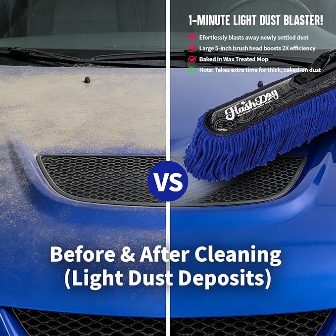 Flash Dog Wood Car Duster & Interior Brush Kit | Scratch-Free Waterless Exterior/Interior Cleaning for Car, SUV, Truck, RV | Waxed Cotton & Microfiber