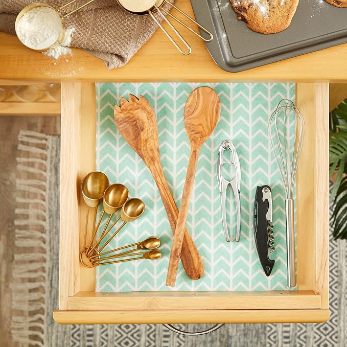 DII Fridge & Shelf Liner Collection Non-Adhesive, Cut to fit, Machine Washable, 12x20, Bright Aqua Herringbone, 2 Piece