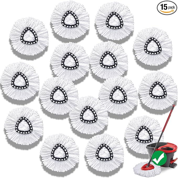 Mop Head Replacement for O-Cedar Easy Wring 1-Tank System，Exovyn Spin Mophead Replacements，Microfiber 15 Pack 360° Swivel Mop Refills，Deep Clean,Easy Cleaning，Machine Washable and Easy to Replace