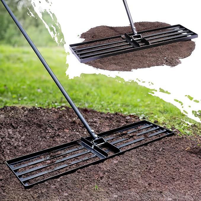 Jardineer 45 Inch Heavy Duty Lawn Leveling Rake, 72 Inch Long Handle Yard Leveler for Grass Soil, Ground Dirt Leveler Tool for Lawn, Garden, Golf Course Maintenance