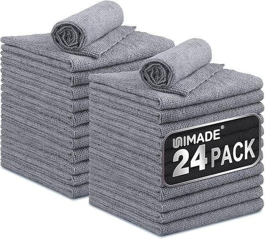 UNIMADE Microfiber Cleaning Cloth, 24 Pack Reusable Microfiber Towels for Cars Lint Free Cleaning Shop Towel Rags for Home Kitchen Automotive Bar Mechanic Restaurant Garage, 11"x 12", Grey