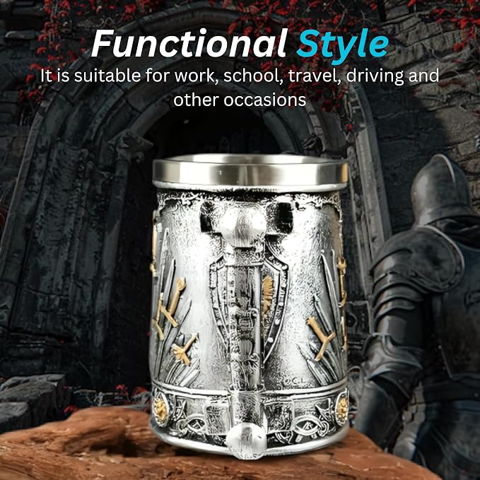Rite Edge Medieval Swords Mug | Stainless Steel & Resin | Unique Sword Design | Ideal for Collectors & Fantasy Lovers | Durable Drinkware