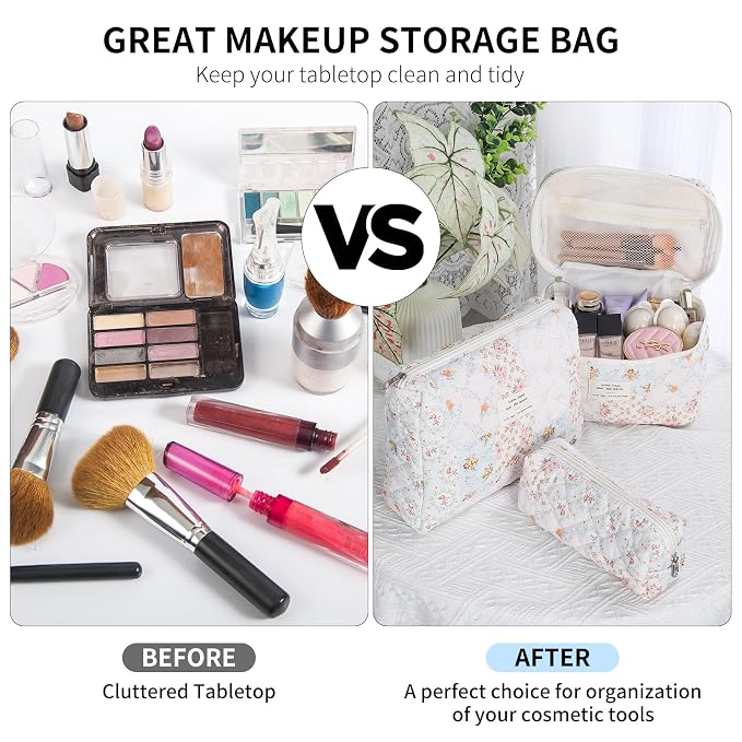 Senbowe Makeup Brush Cleaner and Large Cotton Floral Makeup Bag