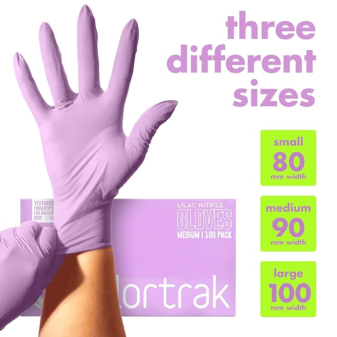 Colortrak Disposable Nitrile Gloves, Pink, Luminous Collection Lilac Frost Latex-Free, Powder-Free Hair Color Gloves for Chemical Processing & Salon Services, 100 Count, Medium