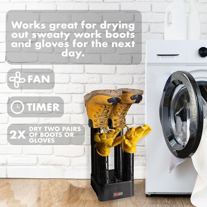 JobSite Mighty Dry Boot Dryer with Heavy Duty Boot Scraper - Boots Dryer with Heat Blower Fan - Fast Glove & Shoe Dryer - Helps Reduce Odor
