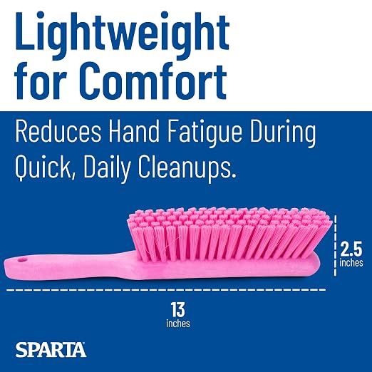 SPARTA 8 Inch Soft Counter Brush with Polyester Bristles and 5 Inch Handle, Color Coded Handheld Broom for Tables Countertops and Foodservice Surfaces, 13 Inch Overall Length, Pink