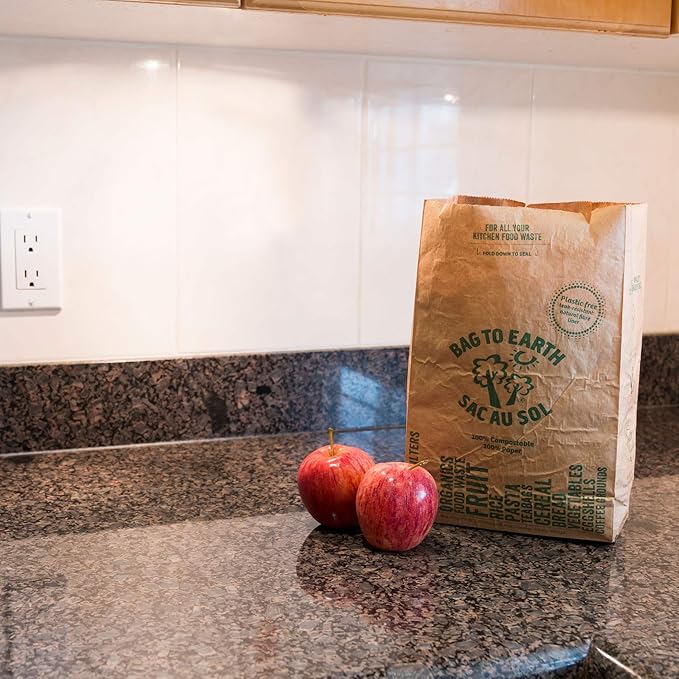 Bag to Earth -Kitchen Food Waste Bag, Set of 2 - Compostable, Leak-Resistant, 3.0 Gallons, 60 Count