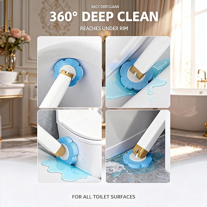 Disposable Toilet Brush with 48 Refill Heads and Holder– Includes Storage Caddy&Toilet Bowl Wand, Wall-Mount Scrubbing Toilet Brush Bathroom Cleaning Kit (1 Wand+48 Refills)