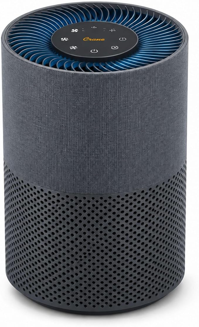 Crane True HEPA Tower Air Purifier for Home, Air Quality Indicator, 500 Sq Ft