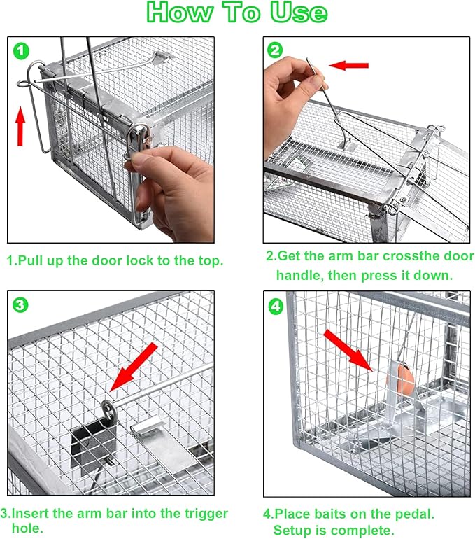 Humane Rat Traps, No Kill Small Animal Cage Trap, Live Mouse Trap Cage Catch and Release, Trampa para Ratones, Chipmunk Rodent Trap that Work for Indoor and Outdoor - 12.3" L x 6.5" W x 5.3" H