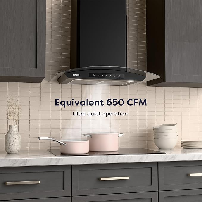 CIARRA Black Range Hood 30 inch 650 CFM Gesture & Touch Control Stove Vent Hood for Kitchen with 2 Level LED Light, 3 Speed Exhaust Fan, Ducted Ductless Mode, Easy to Install