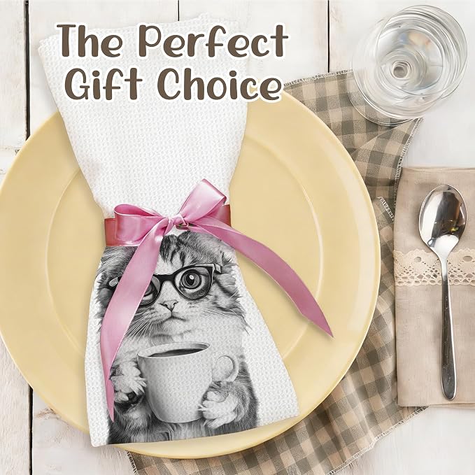 Funny Cat Kitchen Towels, Cats Kitchen Bar Accessories, Cat Lovers Chef Gifts for Women Decorative Hand Towels for Kitchen Decor, Dining Room Dish Tea Towel, 16x24 Inch