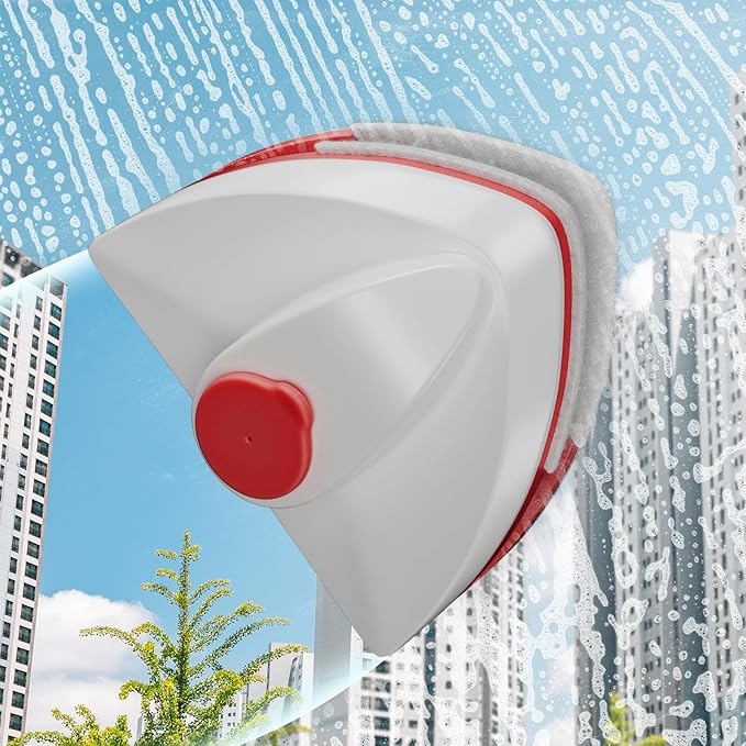 Magnetic Glass Cleaner Tools - Double sided Windows Glass Cleaner Wiper for (8-15mm) Single Layer Thick Glass with Water Storage Room Windshield Cleaner Tool for High-rise (Red)
