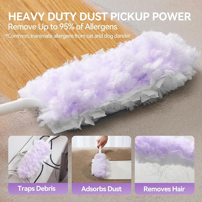 30 Count Duster Refills with 1 Handle, Heavy Duty Microfiber Feather Duster, Disposable Multi Surface Duster Kit, Household Cleaning Tool for Pet Hair, Home, Office, Blind, Furniture