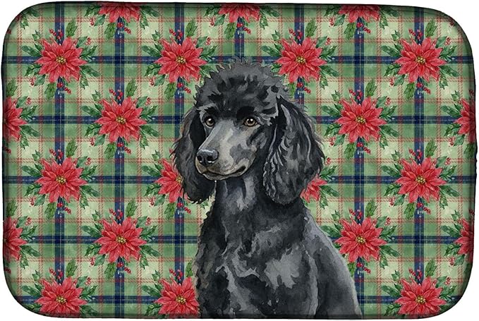 Caroline's Treasures Standard Black Poodle Christmas PoinsettIas Dish Drying Mat Absorbent Dish Drying Mat Pad for Kitchen Counter Dish Drainer Mat for Countertop, 14 x 21", Multicolor