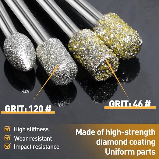 46-Grit and 120-Grit Diamond Grinding Burr Bits Set 1/8" Shank Compatible with Dremel Rotary Tool, 40Pcs Attachment Accessories Carving Burrs for Polishing, Grinding, Carving on Glass, Ceramic, Stone