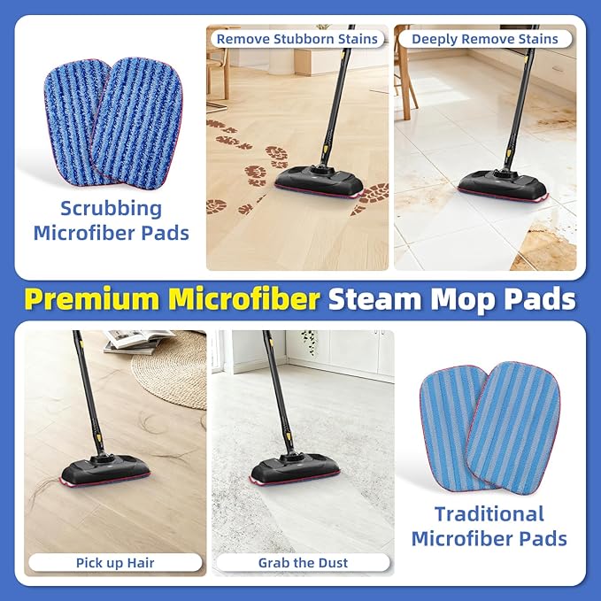 LOVECO Steam Cleaner Pads Compatible with Steam Cleaner McCulloch MC1385 & MC1375 (10x Triangle Microfiber Bonnets + 6X Replacement Microfiber Mop Pad + 1x Mesh Laundry Bag）