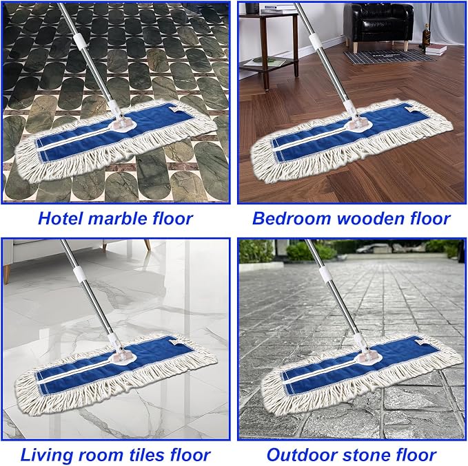 24" 4 Pack Industrial Strength Cotton Dry Dust Mop Head Floor Dust Mop Refill Hardwood Floor Duster Broom Dry Floor Cleaning for Hardwood Ceramic Marble Tile, Fits 24 Inch Frame