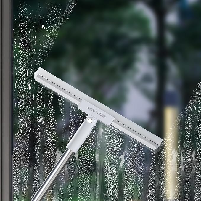JOYBOS Rubber Squeegee for Floor, 50'' Long Handle Floor Squeegee Broom, Silicone Broom for Pet Hair Remover, Sweeper Window Squeegee for Floor, Tile, Grout, Brick, Decks, Garages,Basement