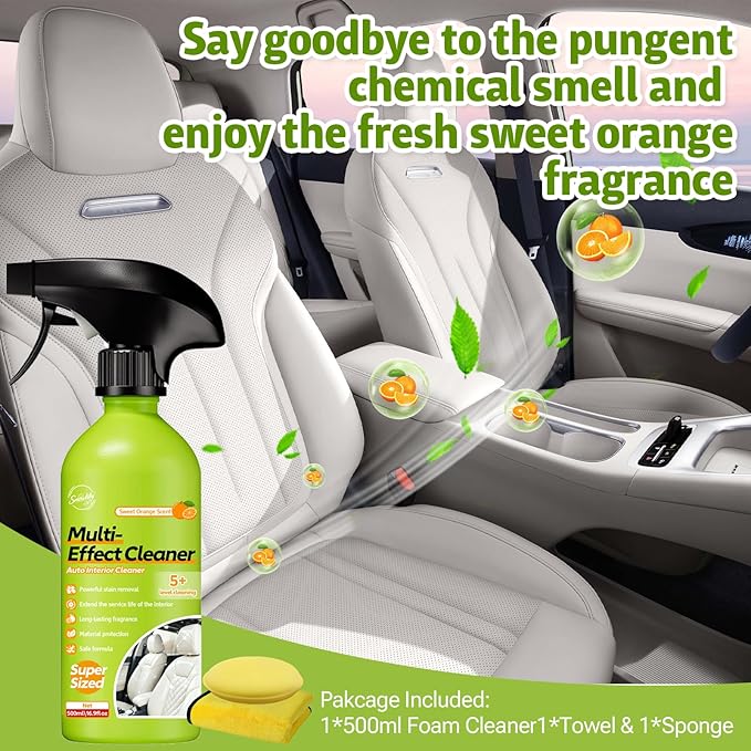 500ml Car Interior Polish Ceiling Foam Headliner Roof Fabric Cleaner Spray Kit for Leather, utomotive Seat,Dashboard, Carpet,Plastic, Vinyl Glass, All-Purpose for Auto Interiors (1 Pack, 16.9fl oz)