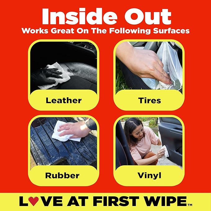 Mule Head Inside Out Protectant Wipes – Automotive Interior & Exterior Cleaner for Vinyl, Leather, Rubber & Trim, UV Protection, Non-Greasy, 72 Count, 10" x 12"