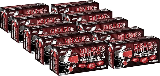EPPCO Grease Bully 7-Mil Red Nitrile Gloves Disposable Powder Free, Latex Free Textured Superior Grip Glove for Mechanics