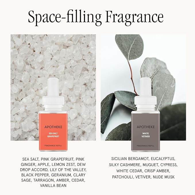 Pura Smart Home Fragrance Device Starter Set - Pura 4 - Scent Diffuser for Home - Includes Fragrance Aroma Diffuser - Rectangle Box, Sea Salt Grapefruit and White Vetiver Scent Refills