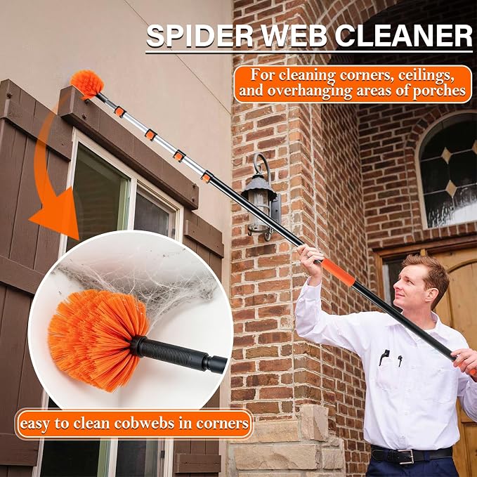 26FT High Ceiling Duster with Extension Pole, High Reach Duster Cleaning Kit, Ceiling Fan Cleaner Duster, Cobweb Dusters & Window Cleaning Squeegee Kit for Fan Blades, Furniture, Corner, Long Dusters