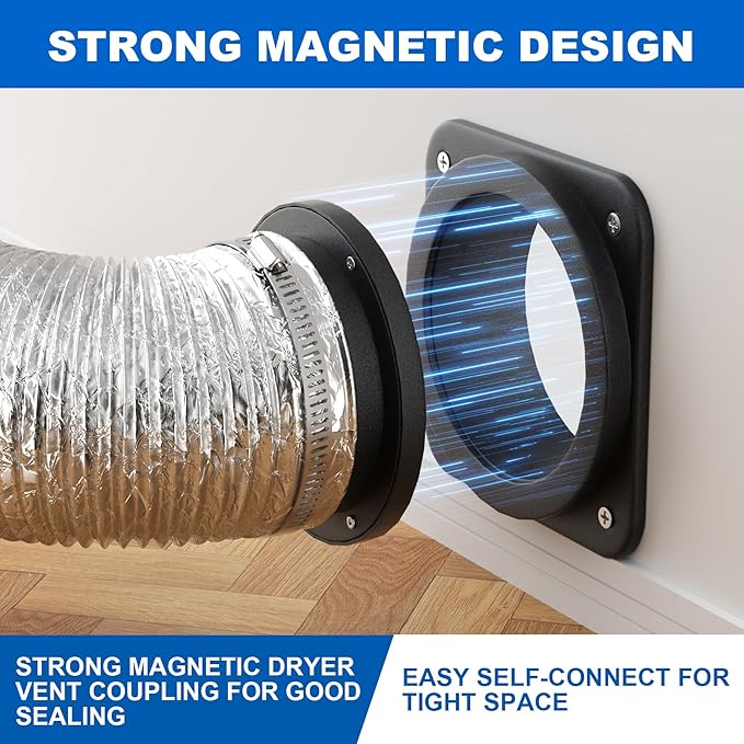 Magnetic Dryer Vent Coupling, Magnetic Dryer Vent Connector Kit, Strong Magnet Dryer Vent Quick Connect Disconnect Easy to Clean Airtight Seal 4" Exhaust Vent Hose Magnet Self-Alignment