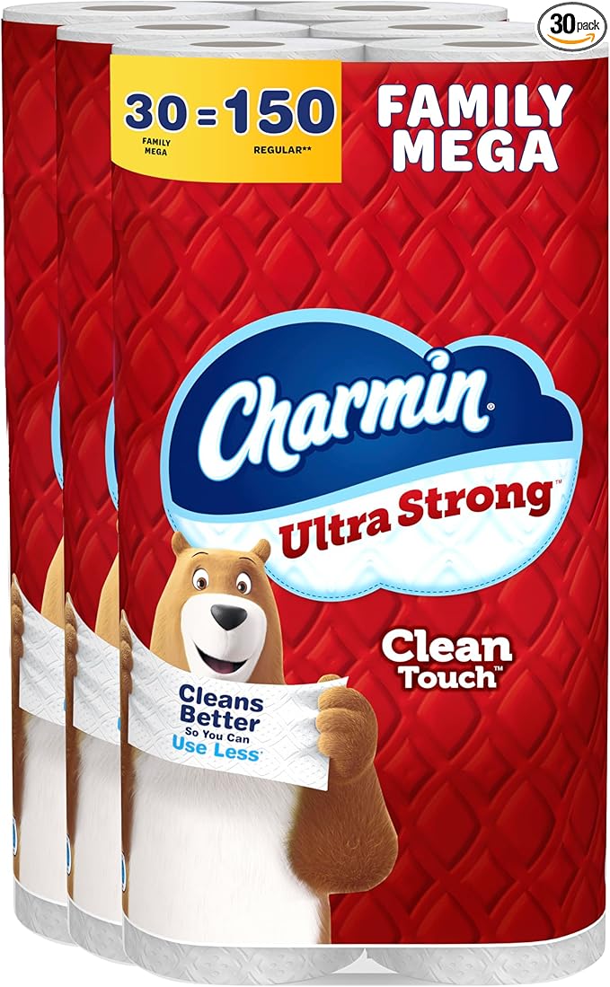 Charmin Ultra Strong Clean Touch Toilet Paper, 30 Family Mega Rolls = 150 Regular Rolls