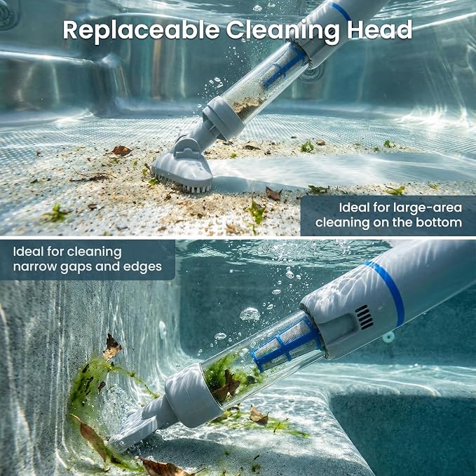 Cordless Handheld Spa Hot Tub Vacuum Cleaner, Rechargeable Small Pool Vacuum for Sand & Debris, Telescopic Pole up to 65", 90 Mins Runtime Cleaner for Hot Tubs, Small Above Ground Pools