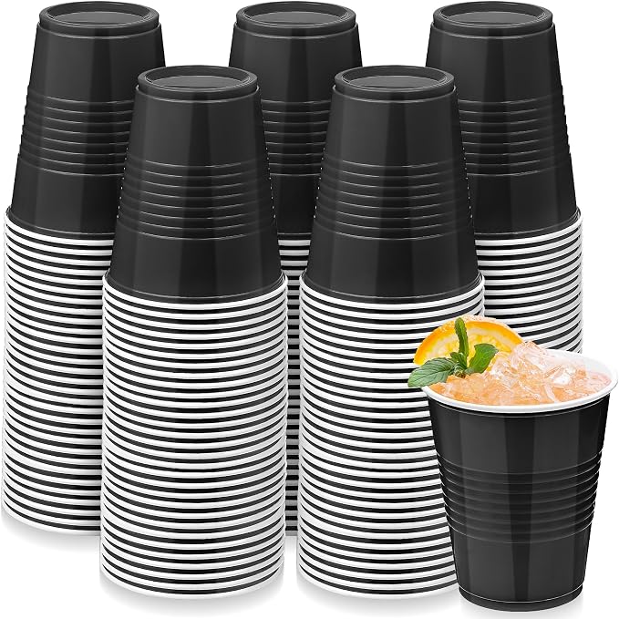 Kochorie 100 Pack Black Disposable Plastic Cups 12 Ounce Drinking Party Cups Bulk Party Cups for Wedding Birthday Graduation Christmas Parties, Picnics Events