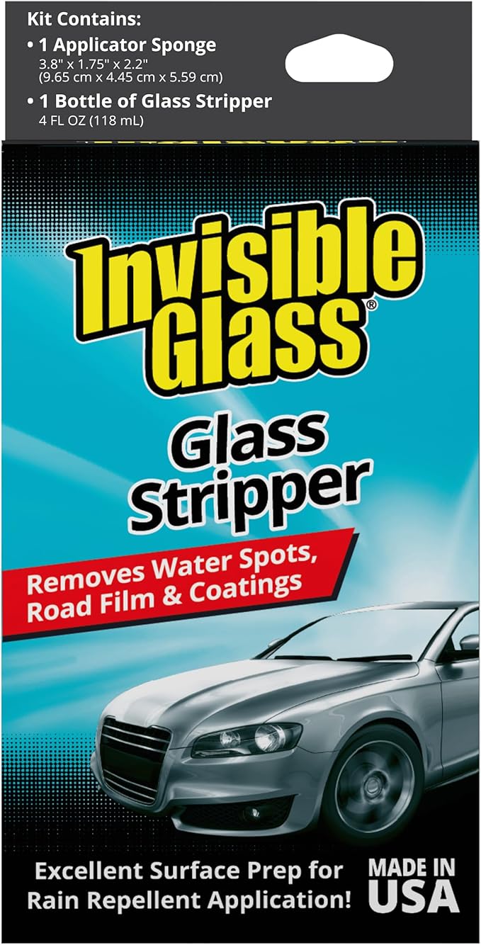 Invisible Glass 91411 Glass Stripper – Hard Water Spot Remover – Strips Coatings, Waxes, Oils & Road Film – Preps Windshields for Rain Repellent & Ceramic Coating – 4 Fl Oz