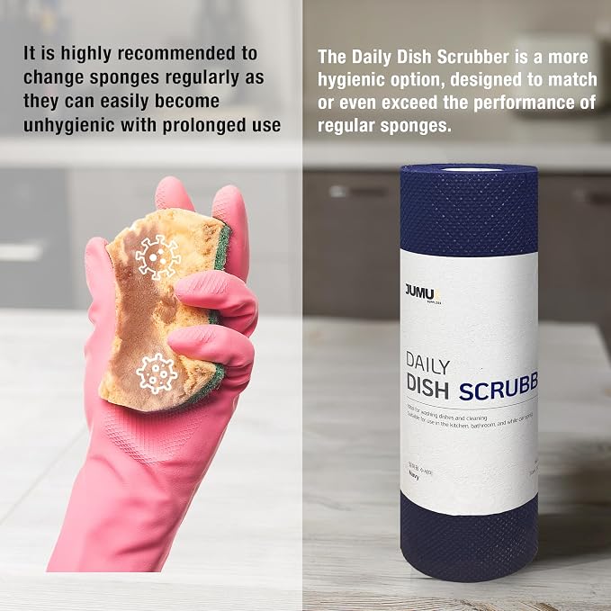 Daily Dish Scrubber Sheet Non-Scratch Household Disposable Cleaning Sponges | Recyclable, Eco-Friendly & Perfect for Kitchen, Home Cleaning and Outdoor Use (3, Navy)