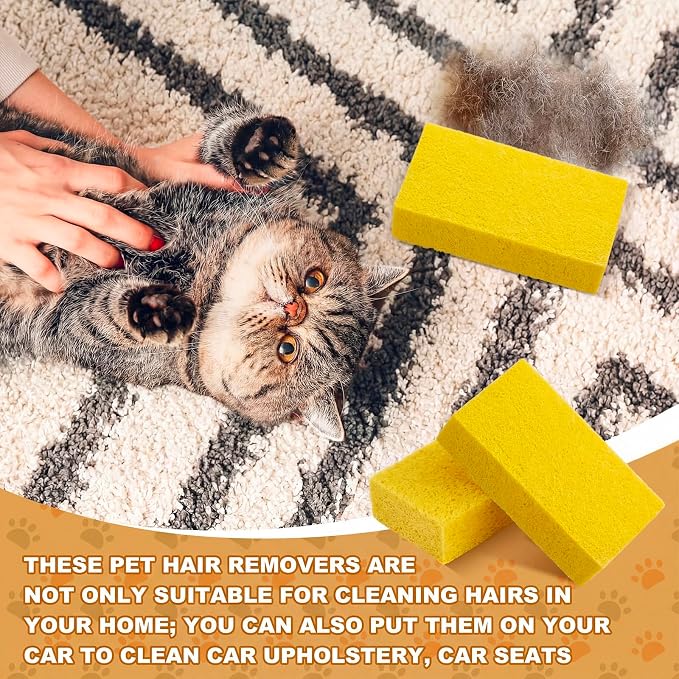 1 Pack Pet Hair Remover Sponge Cat and Dog Hair Sponge Rubber Pet Fur Lifter Removal Tool, Remove from Furniture, Carpet, Bedding, Clothing, 6.26 x 3.28 x 1.89 Inch (Yellow)