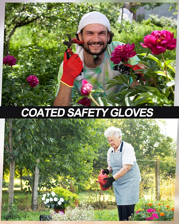 Maxcheck PU Coated Gloves Bulk, Reusable Rubber Safety Gloves for Men Women Work Warehouse, Mechanic, Woodworking